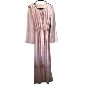 NEW House of Harlow 1960 Hannah Maxi Dress Womens X Small Pink Chiffon Prairie